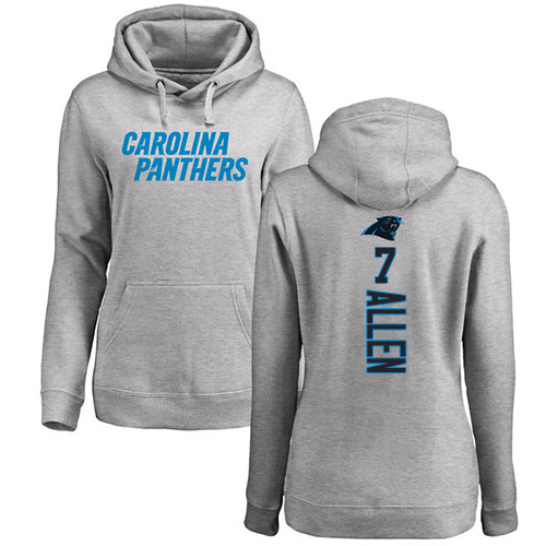Carolina Panthers Ash Women Kyle Allen Backer NFL Football #7 Pullover Hoodie Sweatshirts->nfl t-shirts->Sports Accessory